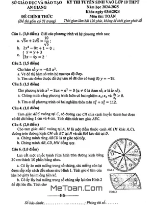 Đề Thi Tuyển Sinh Lớp 10 THPT Môn Toán Năm 2024 - 2025 Sở GD&ĐT An Giang