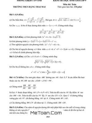 Đề thi học sinh giỏi Toán 9 năm 2023 - 2024 trường THCS Đặng Thai Mai - Nghệ An