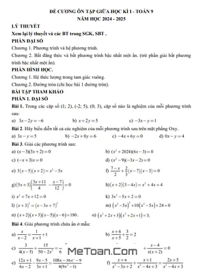 Đề Cương Ôn Tập Giữa Kì 1 Toán 9 Năm 2024 - 2025 Trường PT Thực Hành Sư Phạm - Đồng Nai