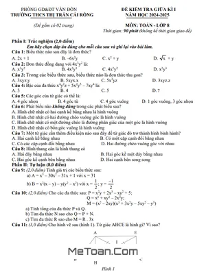 Đề GK1 Toán 8 Năm 2024 - 2025 Trường THCS Thị Trấn Cái Rồng - Quảng Ninh
