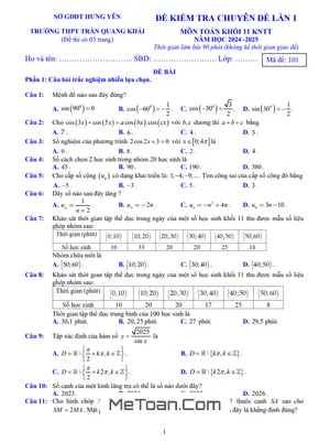 Đề kiểm tra lần 1 Toán 11 KNTTVCS năm 2024 - 2025 trường Trần Quang Khải - Hưng Yên