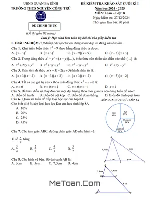 Đề Thi Cuối Kì 1 Toán 8 Năm 2024 - 2025 Trường THCS Nguyễn Công Trứ - Hà Nội
