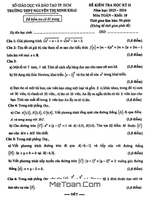 Đề thi học kỳ 2 Toán 10 năm 2023 - 2024 trường THPT Nguyễn Thị Minh Khai - TP HCM