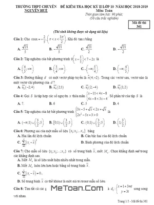 Đề thi HK2 Toán 10 năm 2018 - 2019 trường chuyên Nguyễn Huệ - Hà Nội