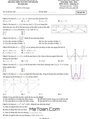 Đề Thi Giữa Học Kì 1 Toán 12 Năm 2023 - 2024 Trường THPT Nguyễn Chí Thanh - TP HCM