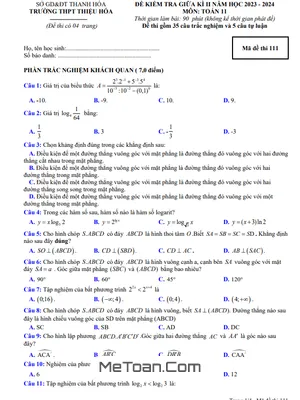 Đề thi giữa kỳ 2 môn Toán lớp 11 năm 2023 - 2024 trường THPT Thiệu Hóa - Thanh Hóa