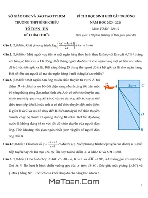 Đề thi học sinh giỏi Toán 12 năm 2023 - 2024 trường THPT Bình Chiểu - TP HCM