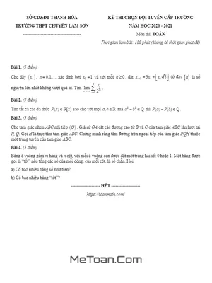 Đề thi HSG Toán cấp trường năm 2020 - 2021 trường chuyên Lam Sơn - Thanh Hóa