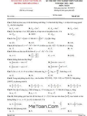 Đề thi thử tốt nghiệp THPT 2023 môn Toán trường THPT Đô Lương 1 - Nghệ An