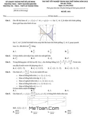Đề thi thử Toán THPT 2022 trường Nguyễn Khuyến & Lê Thánh Tông – TP HCM