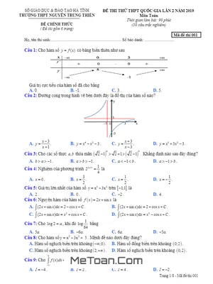 Đề thi thử Toán THPT QG 2019 lần 2 trường Nguyễn Trung Thiên – Hà Tĩnh
