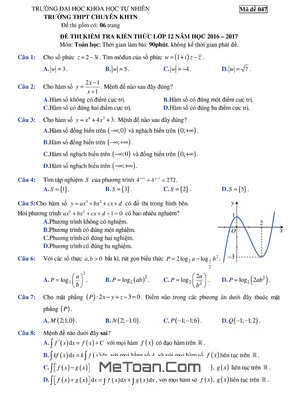 Đề thi thử THPT Quốc gia 2017 môn Toán trường THPT chuyên KHTN Hà Nội lần 4