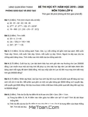Đề thi học kỳ 1 Toán lớp 6 năm 2019 - 2020 phòng GD&ĐT Bình Thạnh - TP.HCM