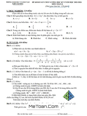 Đề thi học kỳ 1 Toán 8 năm 2023 - 2024 phòng GD&ĐT Kiến Xương - Thái Bình