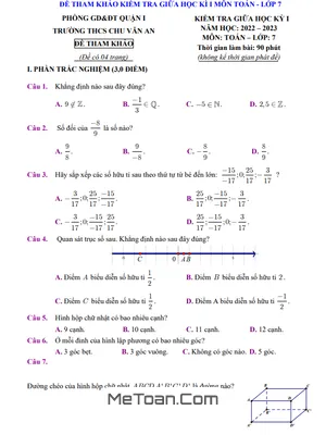 Đề Tham Khảo Giữa Kỳ 1 Toán 7 Năm 2022 - 2023 Trường THCS Chu Văn An - TP HCM