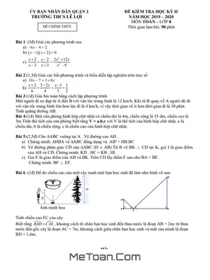 Đề thi HK2 Toán lớp 8 năm 2019 - 2020 trường THCS Lê Lợi - TP.HCM