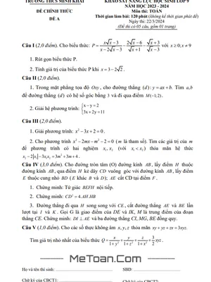 Đề khảo sát Toán 9 năm 2023 - 2024 trường THCS Minh Khai - Hà Nội