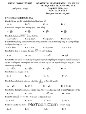 Đề thi giữa học kỳ 1 Toán 9 năm 2023 - 2024 phòng GD&ĐT Yên Thế - Bắc Giang