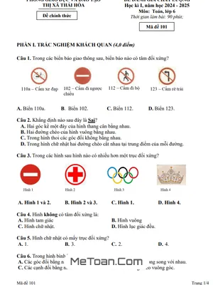Đề thi học kì 1 Toán lớp 6 năm 2024 - 2025 phòng GD&ĐT Thái Hòa - Nghệ An