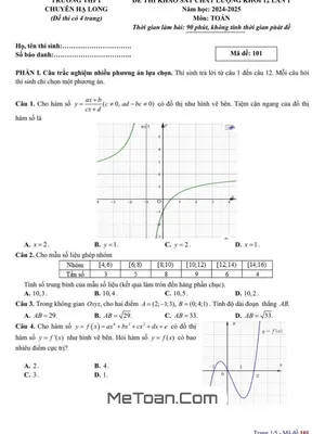 Đề khảo sát Toán 12 lần 1 năm 2024 - 2025 trường THPT Chuyên Hạ Long - Quảng Ninh