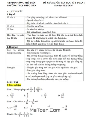 Đề cương Ôn tập Học kỳ 1 Toán 7 Năm 2025-2026 Trường THCS Phúc Diễn