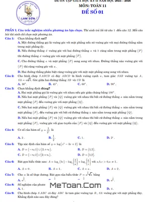 04 Đề Ôn Tập Giữa Học Kỳ 2 Môn Toán 11 Năm 2025 – 2026 Có Đáp Án và Lời Giải