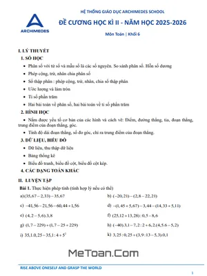 Đề Cương Ôn Tập Toán 6 Học Kỳ 2 Năm 2025-2026 - Hệ Thống Giáo Dục Archimedes School Hà Nội