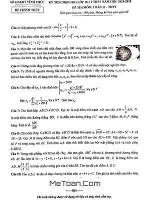 Đề thi chọn HSG Toán 11 THPT năm học 2018 - 2019 sở GD&ĐT Vĩnh Phúc