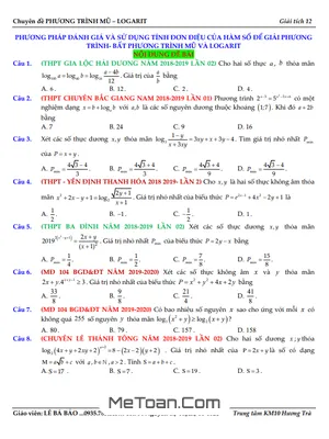Phương Pháp Đánh Giá Và Sử Dụng Tính Đơn Điệu Hàm Số Để Giải PT - BPT Mũ Và Lôgarit