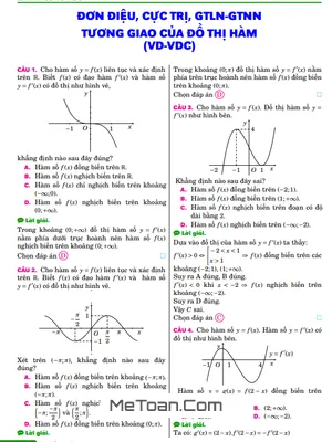 134 Bài Toán Đơn Điệu, Cực Trị, GTLN – GTNN, Tương Giao Của Đồ Thị Hàm Số (VD – VDC)