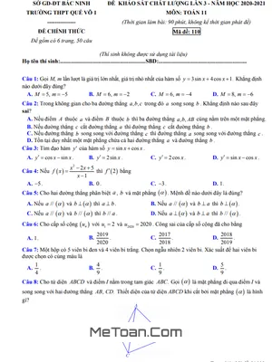 Đề khảo sát chất lượng lần 3 Toán 11 năm 2020 - 2021 trường Quế Võ 1 - Bắc Ninh