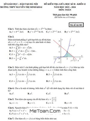 Đề thi giữa kì 2 Toán 12 năm 2023 - 2024 trường THPT Nguyễn Thị Minh Khai - Hà Nội