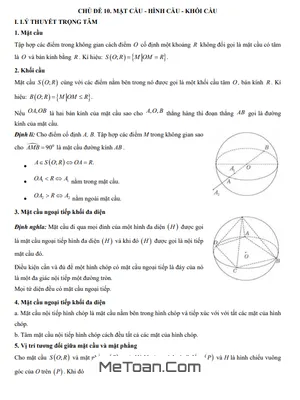 Trắc nghiệm Mặt Cầu, Hình Cầu và Khối Cầu - Lớp 12 - Có Lời Giải