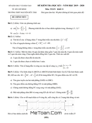 Đề thi học kì 1 Toán 11 năm 2019 - 2020 trường THPT Nguyễn Hữu Thọ - TP HCM