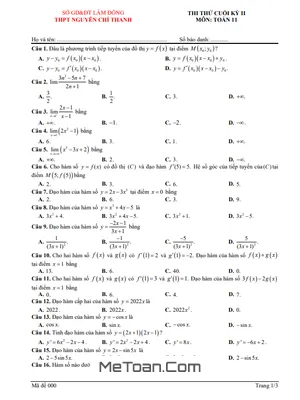 Đề thi thử Toán 11 cuối kỳ 2 năm 2022-2023 trường Nguyễn Chí Thanh - Lâm Đồng