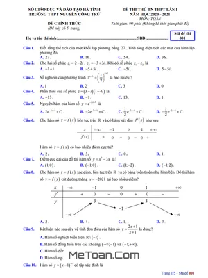 Đề Thi Thử Toán TN THPT 2021 Lần 1 Trường Nguyễn Công Trứ - Hà Tĩnh