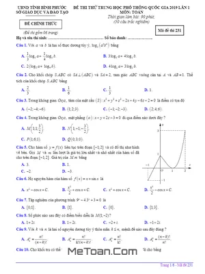 Đề thi thử THPT QG 2019 môn Toán lần 1 sở GD&ĐT Bình Phước