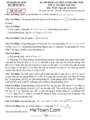 Đề thi thử THPT Quốc gia 2016 môn Toán - Sở GD&ĐT Hà Tĩnh