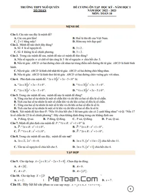 Đề Cương Ôn Tập Học Kỳ 1 Toán 10 Năm 2022 - 2023 Trường THPT Ngô Quyền - Đà Nẵng
