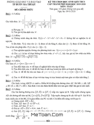 Đề thi HSG Toán 9 năm 2019 - 2020 phòng GD&ĐT Buôn Ma Thuột - Đắk Lắk