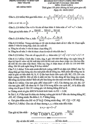 Đề KSCL mũi nhọn Toán 8 năm 2024 - 2025 phòng GD&ĐT Như Thanh - Thanh Hoá