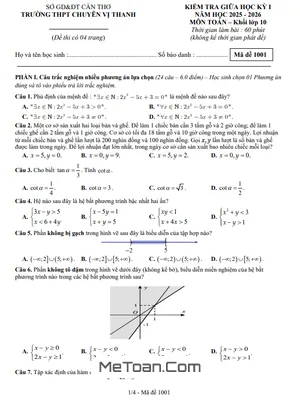 Đề thi giữa kì 1 Toán 10 năm 2025 – 2026 trường THPT chuyên Vị Thanh có đáp án