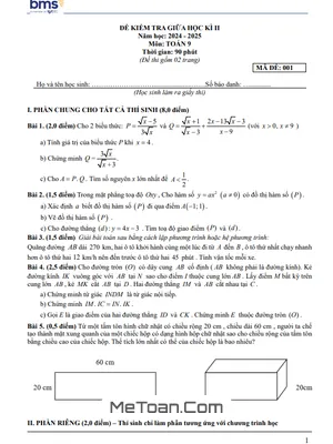 Đề giữa học kì 2 Toán 9 năm 2024 – 2025 trường Ban Mai School – Hà Nội