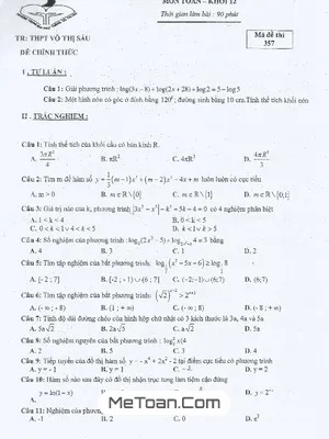 Đề thi HK1 Toán 12 năm 2017 - 2018 trường THPT Võ Thị Sáu - TP. HCM (Mã đề 357)