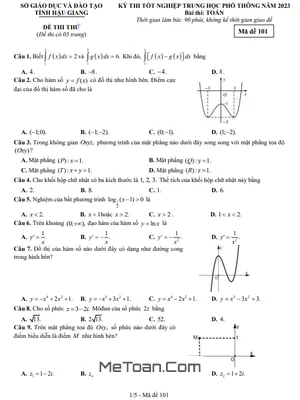 Đề thi thử tốt nghiệp THPT năm 2023 môn Toán sở GD&ĐT Hậu Giang