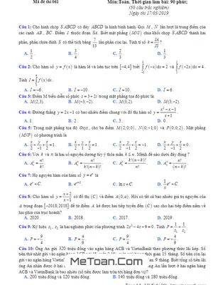 Đề KSCL môn Toán thi ĐH 2019 trường THPT Hàm Rồng – Thanh Hóa lần 2