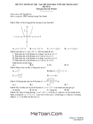 Đề Thi Thử THPT Quốc Gia 2017 Môn Toán - Tạp Chí Toán Học Tuổi Trẻ Lần 10
