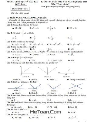Đề thi học kỳ 1 Toán 7 năm 2023 - 2024 phòng GD&ĐT Điện Bàn - Quảng Nam