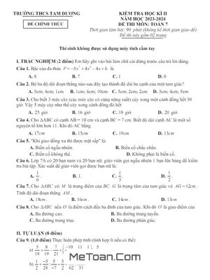 Đề thi học kì 2 Toán 7 năm 2023 - 2024 trường THCS Tam Dương - Vĩnh Phúc