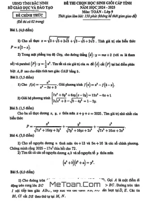Đề chọn học sinh giỏi tỉnh Toán 9 năm 2024 - 2025 sở GD&ĐT Bắc Ninh